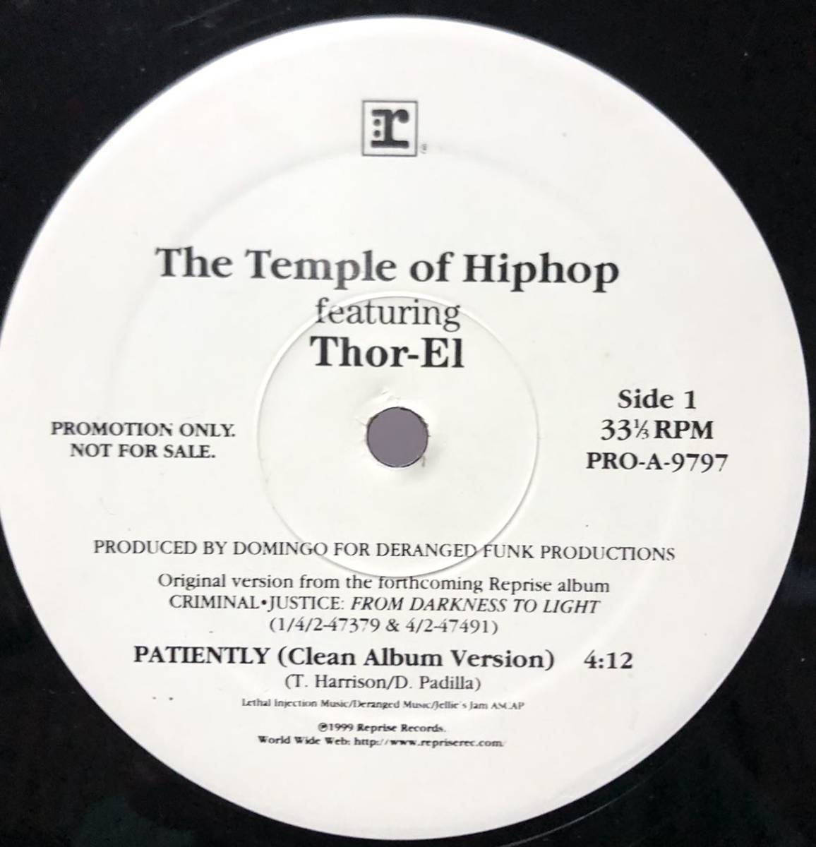 レア 正規なし プロモ オンリー 倉庫出 1999 The Temple Of Hiphop Feat Thor-El / Patiently Original US Promo 12 Reprise PRO-A-9797_画像3