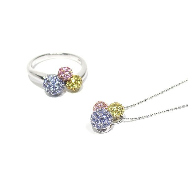 [ ring * necklace ]2 point set multicolor sapphire white gold (K18WG) total 7.6g