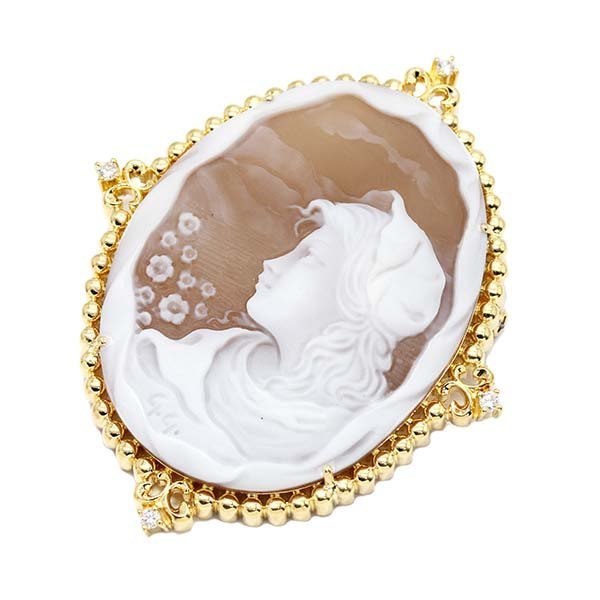 【Queen Jewelry】クイーンジュエリー ペンダントトップ/ブローチ カメオコレクション イエローゴールド(750YG) ダイヤモンド 23.9g