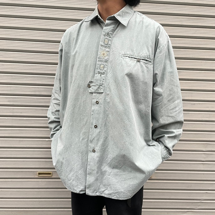 魅力の 長袖 刺繍デザイン FASHION COUNTRY チロリアンシャツ