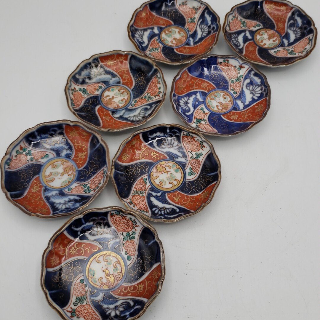 伊万里 豆小皿 色絵 捻り染付 金彩 古伊万里 7枚 豆皿 手塩皿 和食器