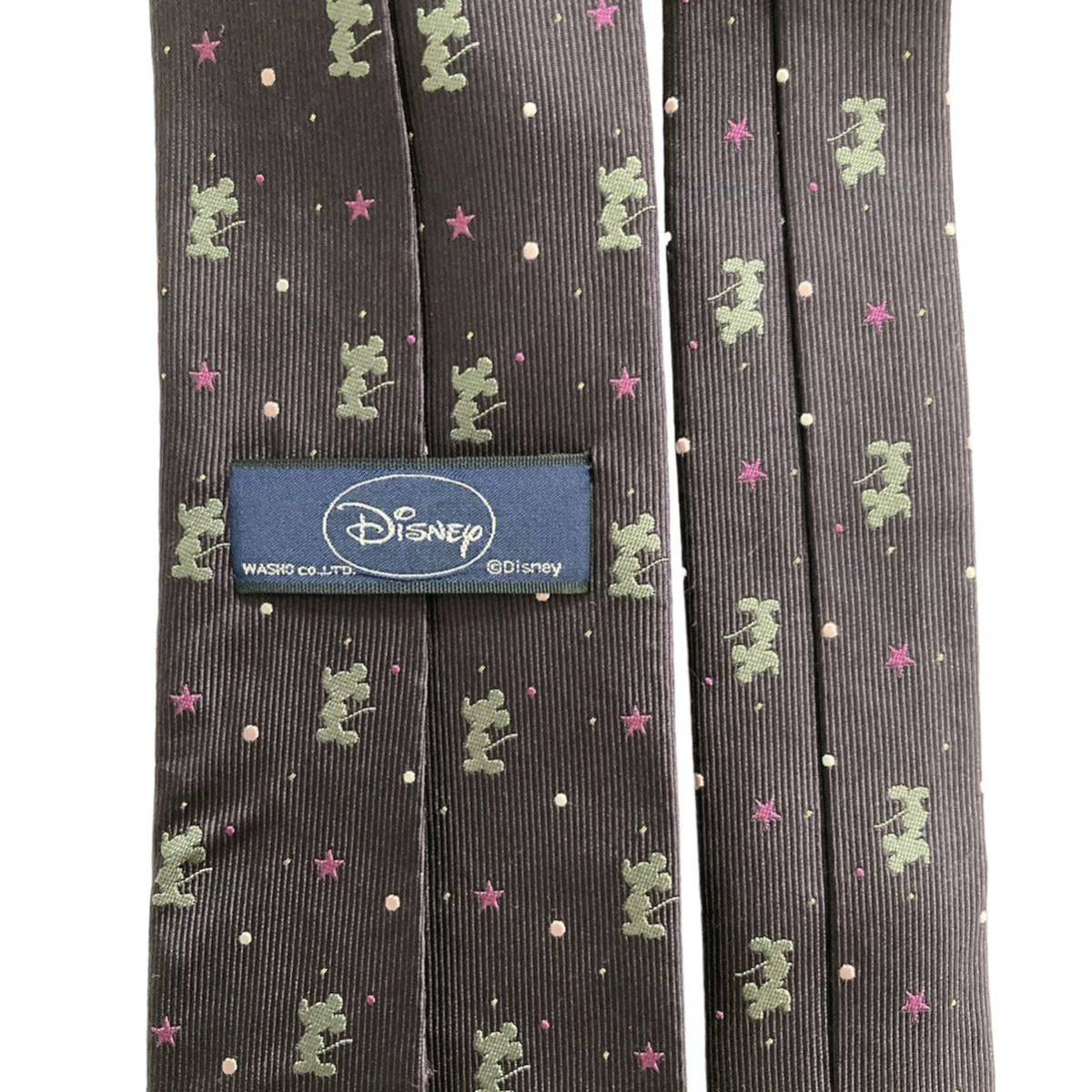 【送料無料】Disney ディズニー　ミッキー　シルク　チェック　ネクタイ　パープル　紫　光沢　高級感　隠れ パーティ　星　スター　ドット
