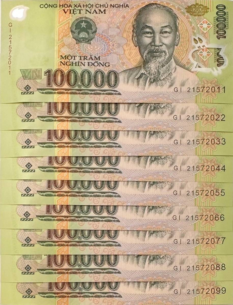 鑑定書付き】ベトナム 100,000ドン 5枚 ベトナムドン ドン紙幣 ドン