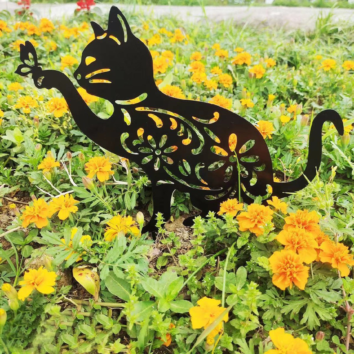 ガーデニングオブジェ ガーデニングプレート 庭 園芸 ガーデンピック アイアンプレート 猫
