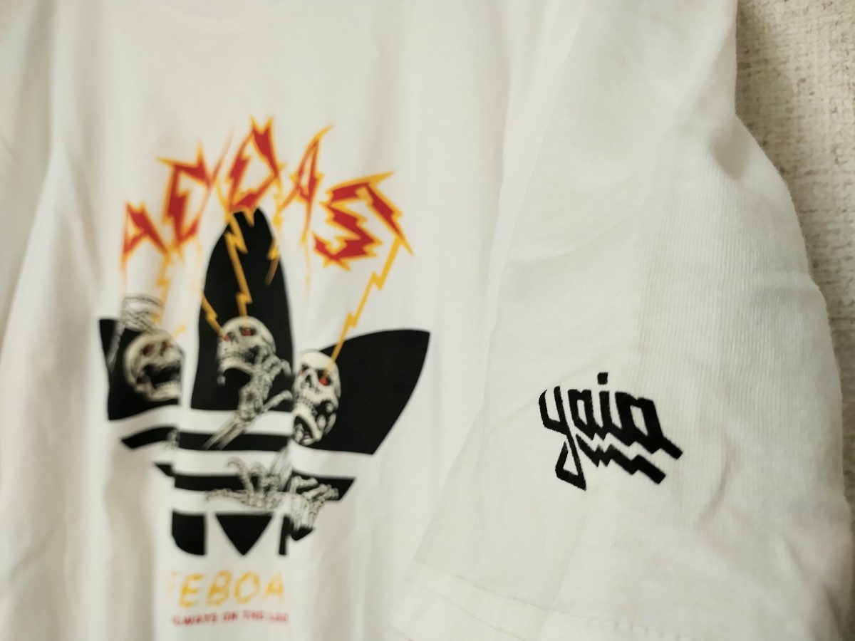 アディダスオリジナルス　スケーター　スカル　どくろ　骸骨　トレフォイル　ロック　ビッグロゴ　Tシャツ　半袖　メンズ　O XL ホワイト
