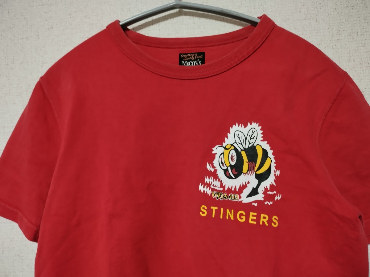 リアルマッコイズ　STINGERS　肉厚　Tシャツ　半袖　メンズ　36 S レッド　赤　ハチ　蜂　アメカジ　アメリカ　USA 日本製　丸首　古着