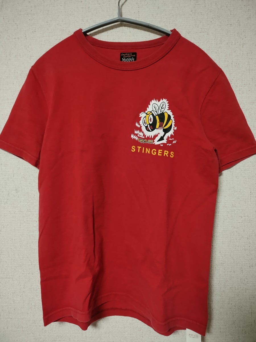 リアルマッコイズ　STINGERS　肉厚　Tシャツ　半袖　メンズ　36 S レッド　赤　ハチ　蜂　アメカジ　アメリカ　USA 日本製　丸首　古着