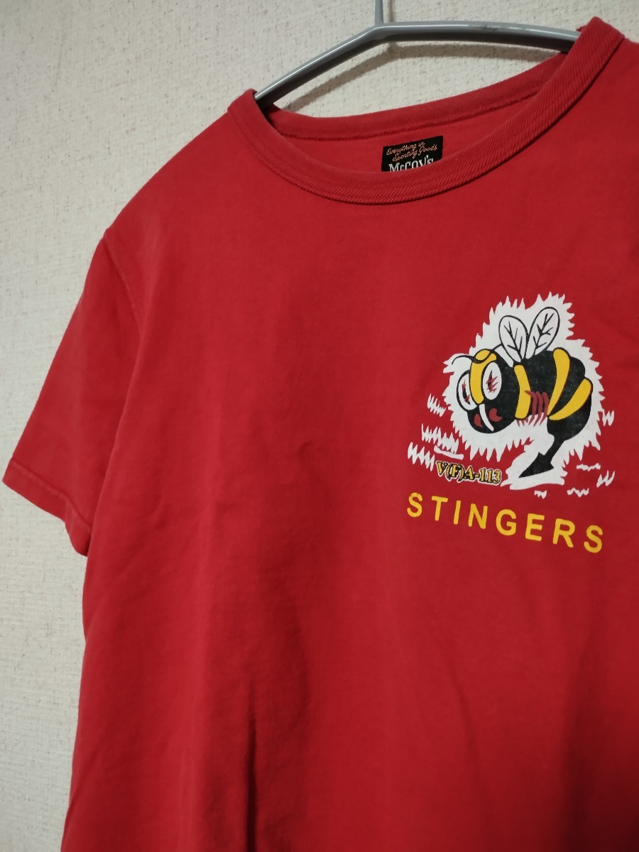 リアルマッコイズ　STINGERS　肉厚　Tシャツ　半袖　メンズ　36 S レッド　赤　ハチ　蜂　アメカジ　アメリカ　USA 日本製　丸首　古着