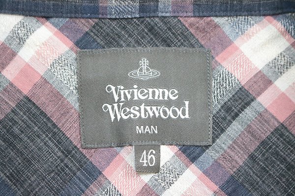 VIVIENNE WESTWOOD MAN ◆ ロゴ刺繍 半袖 チェックシャツ ブラック/ピンク 46サイズ コットン ヴィヴィアンウエストウッド ◆514/XE12_画像7