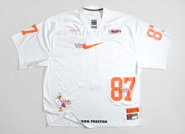 NIKE × HERON PRESTON ◆ アメフト メッシュ カットソー 白 XXLサイズ 半袖 Tシャツ Vネック ジャージ ナイキ ヘロンプレストン ◆XE12