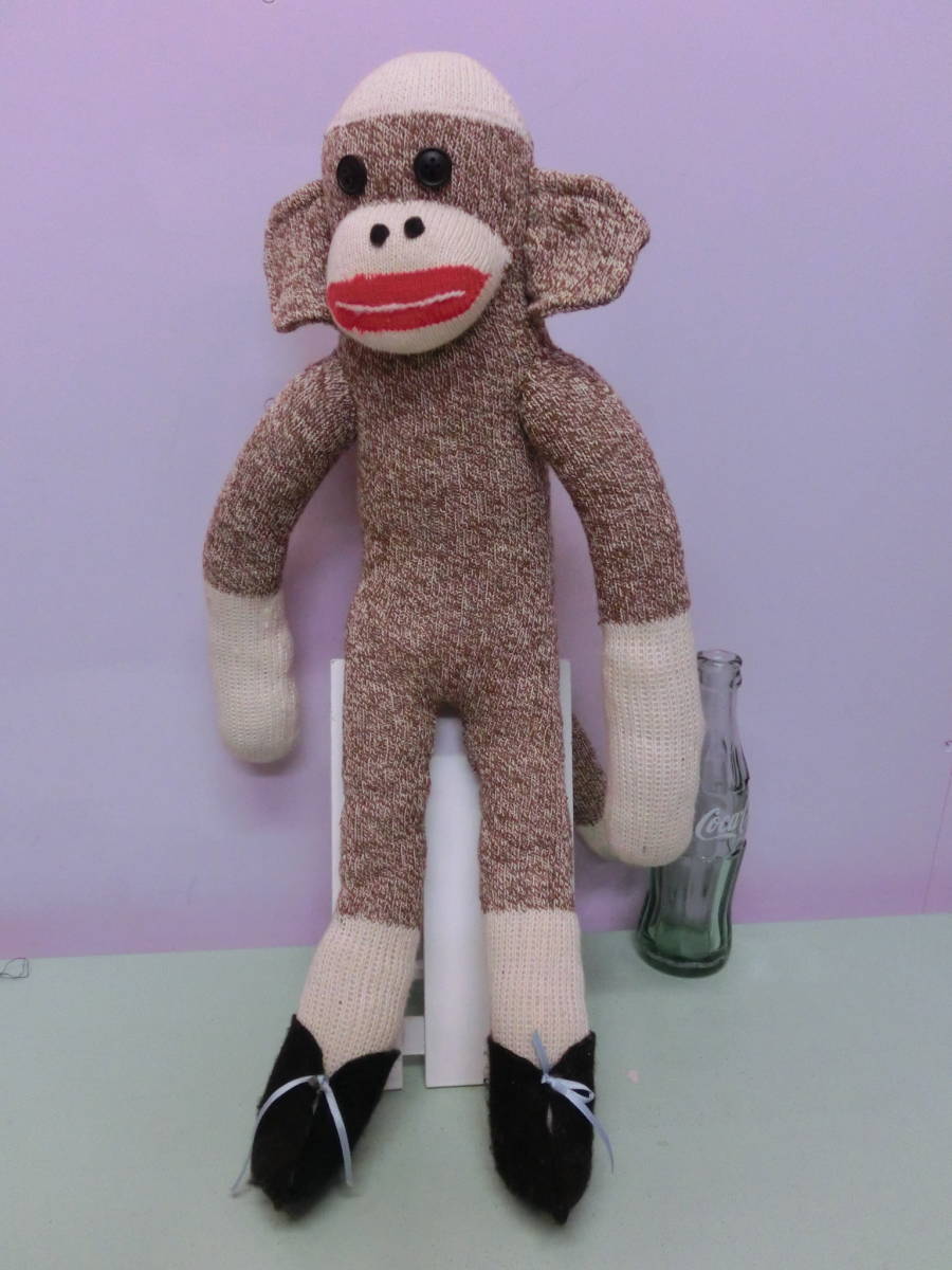 ソックモンキー◆ビンテージ ぬいぐるみ 人形 52cm ハンドメイド◆Sock Monkey Doll stuffed animal Vintage 猿 レトロ ソックスモンキー_画像1