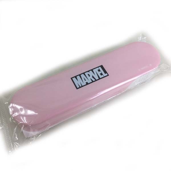 e)お値打ち!! マーベル MARVEL 長角弁当箱（2段） スプーン・フォークセット ボックスロゴ PASTEL PINK ピンク おしゃれ 可愛い※未使用品_画像6