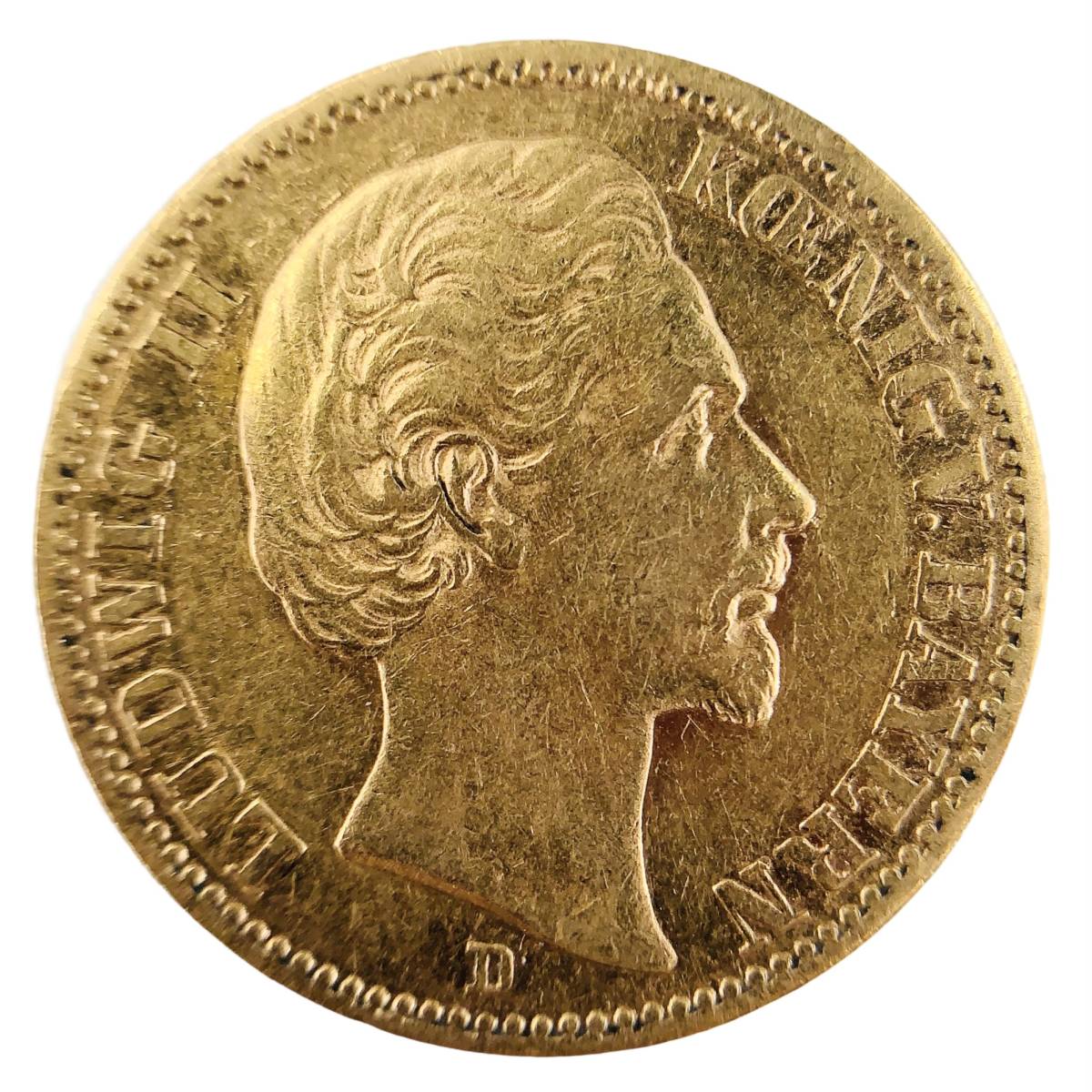 ドイツ バイエルン 20マルク金貨 ルードヴィヒ2世 1872年 7.9g K21.6 イエローゴールド コレクション Gold_画像1