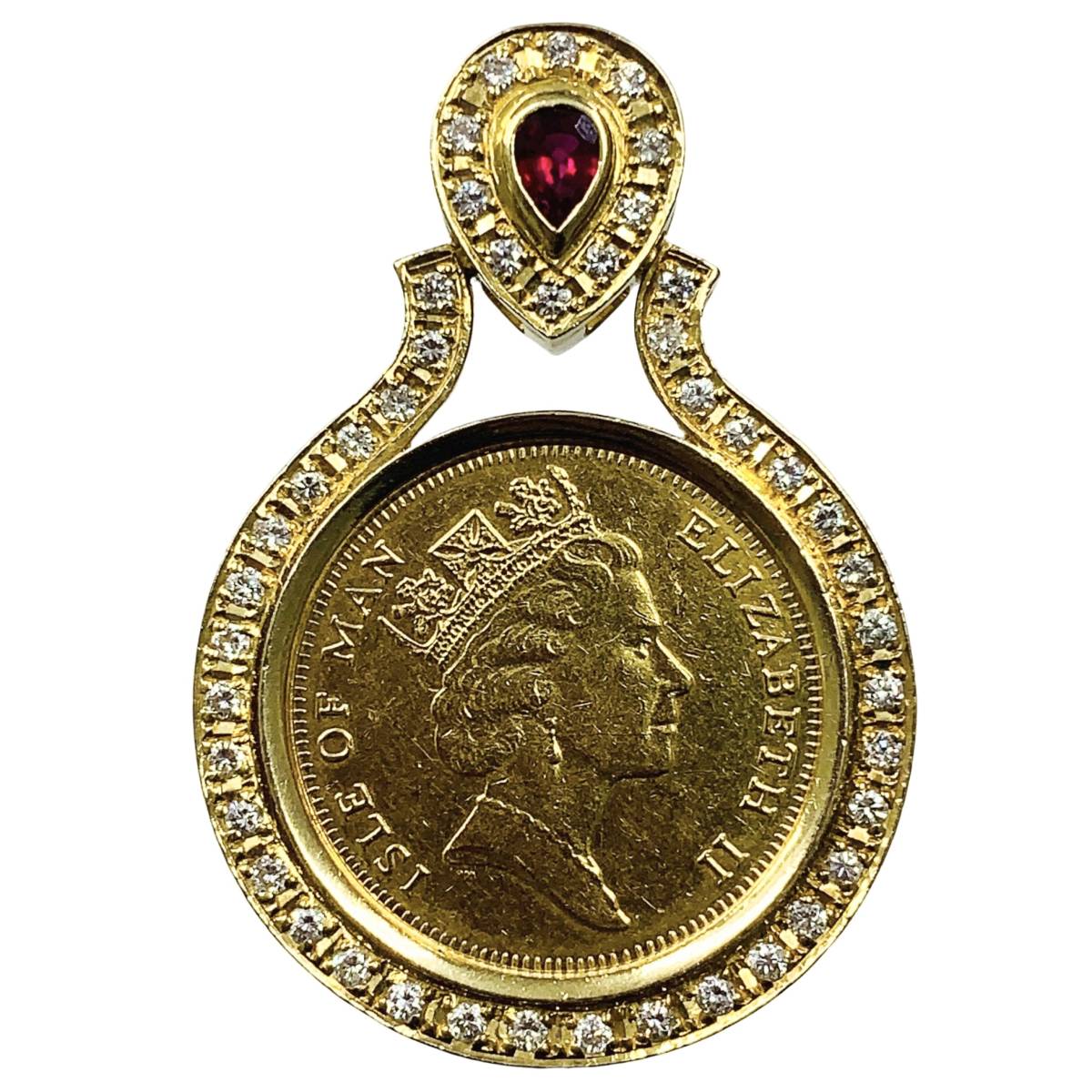 マン島 ソブリン金貨 1988年 18.09g K18/22 ルビー 0.25 ダイヤモンド 0.73 イエローゴールド コイントップ コレクション