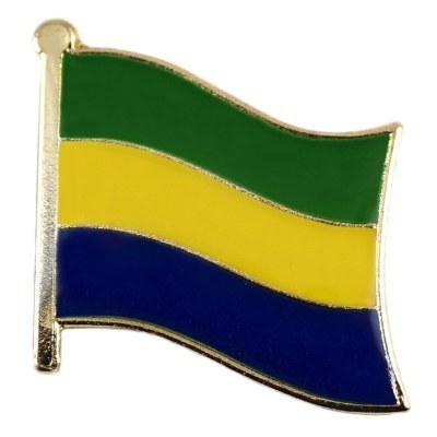 ピンバッジ◆ガボン 国旗デラックス薄型キャッチ付き 森林 太陽 海 ピンズ GABON FLAG ピンバッチ タイタック_画像1