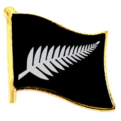 ピンバッジ◆ニュージーランド 旗デラックス薄型キャッチ付き 植物 シルバーファーン 葉っぱ ラグビー オールブラックス 黒 ピンズ_画像1