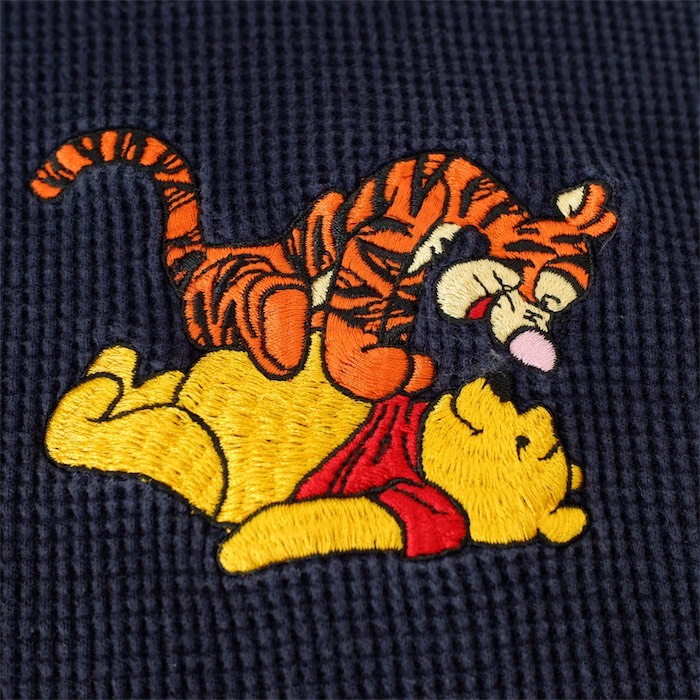 90's ディズニー ヘンリーネック半袖サーマルTシャツ メンズUS-XXLサイズ ネイビー くまのプーさん＆ティガー刺繍 ビンテージ t-2429_画像6