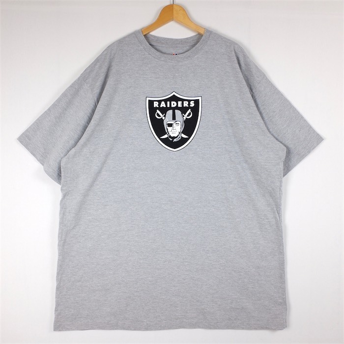 新品未使用品 Majestic NFL RAIDERS クルーネック半袖プリントTシャツ メンズUS-3XLTサイズ 杢グレー レイダース フットボール t-2476n_画像2