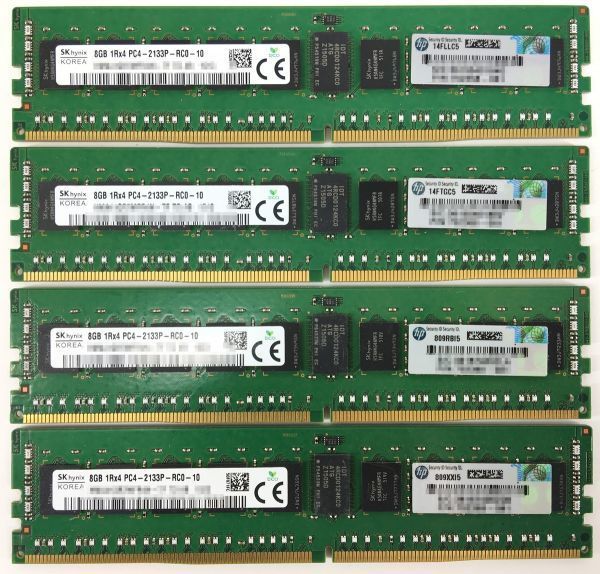 【8GB×4枚セット】SKhynix PC4-2133P DDR4-17000 計32G 1R×4 中古メモリ サーバー用 即決 税込 即日発送 動作保証【送料無料】