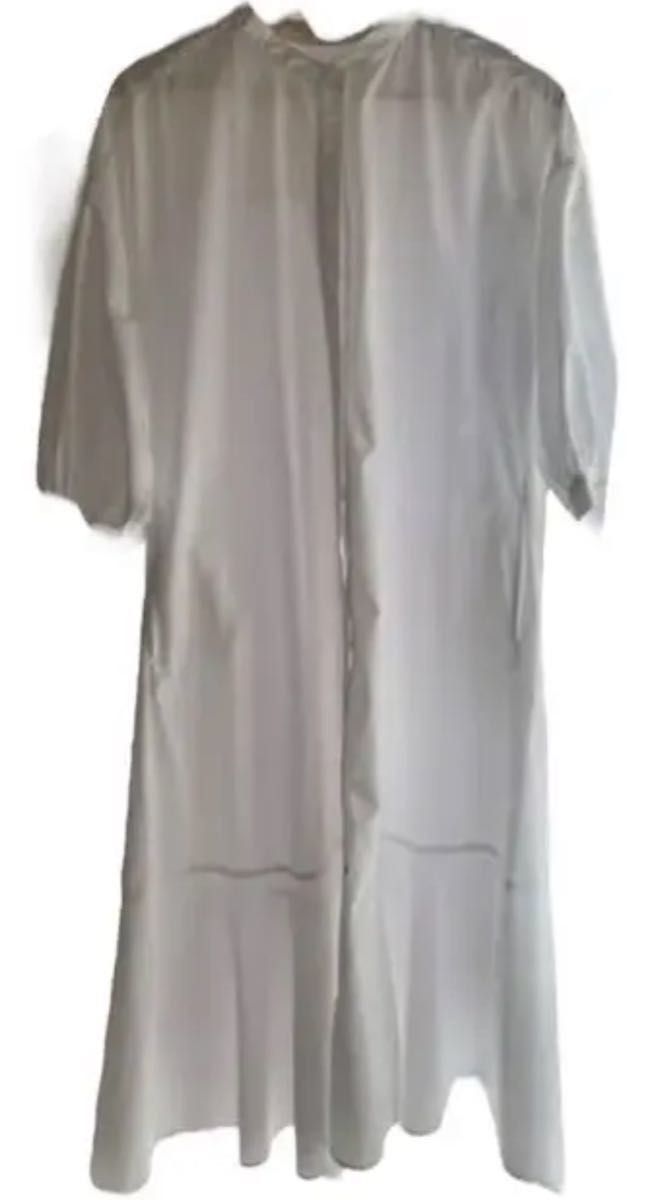 【即納】GU ジーユー　バンドカラーシャツワンピース(7分袖)完売Sホワイト