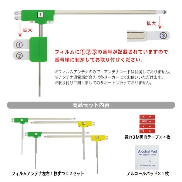 L型/左右/フィルムアンテナ4枚/3M両面テープ4枚/カロッツェリア/AVIC-ZH09/高感度/地デジ/補修/交換/汎用/クリーナー付 RG11MO34_画像3