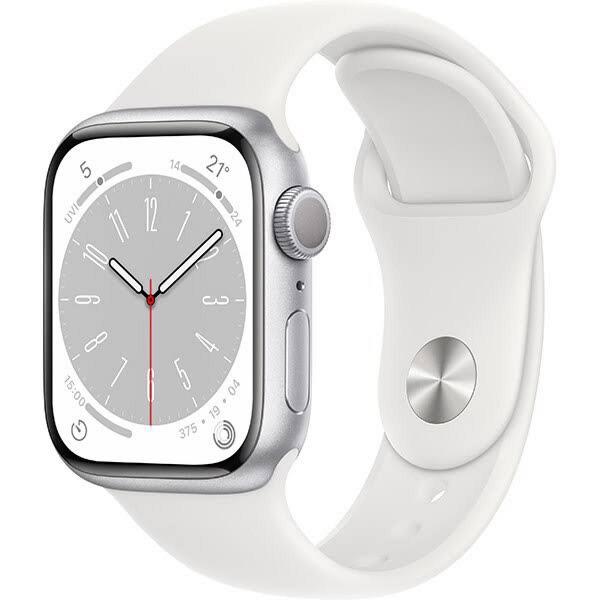 人気のファッションブランド！ Apple 【新品未開封品】Apple Watch 45mm Series Watch Watch Series8  Apple （GPSモデル）- 41mmシルバーアルミニウムケースとホワイトスポーツバンド アップルウォッチ