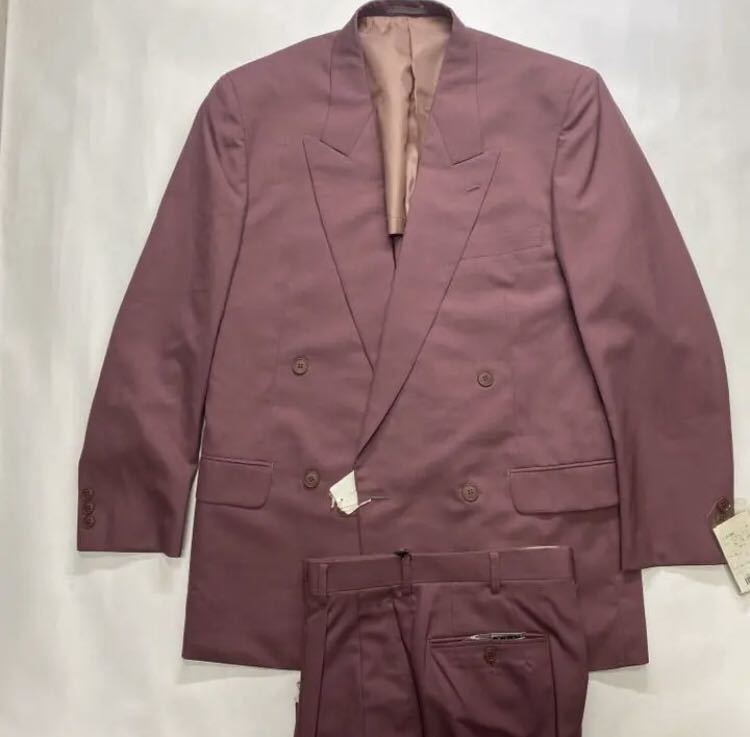 新品　未使用　激安　ダブルスーツ　ウール100% セットアップ　サイズYAL オーキッドピンク色　日本製　ノーベンツ　2タック　激レア
