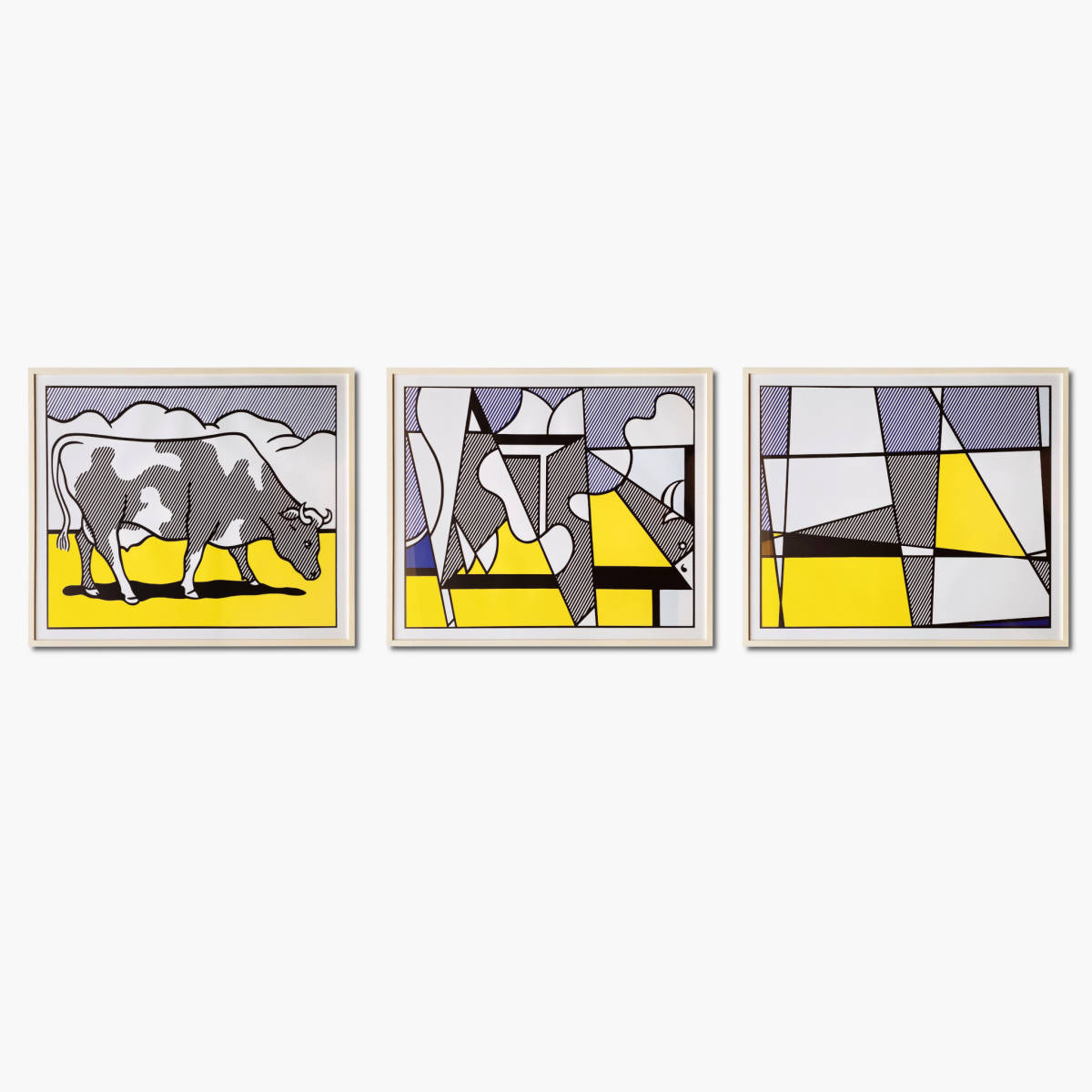 ロイ・リキテンスタイン　Roy Lichtenstein【Cow Going Abstract】3枚組　額装付き　検) ポップアート アンディ・ウォーホル