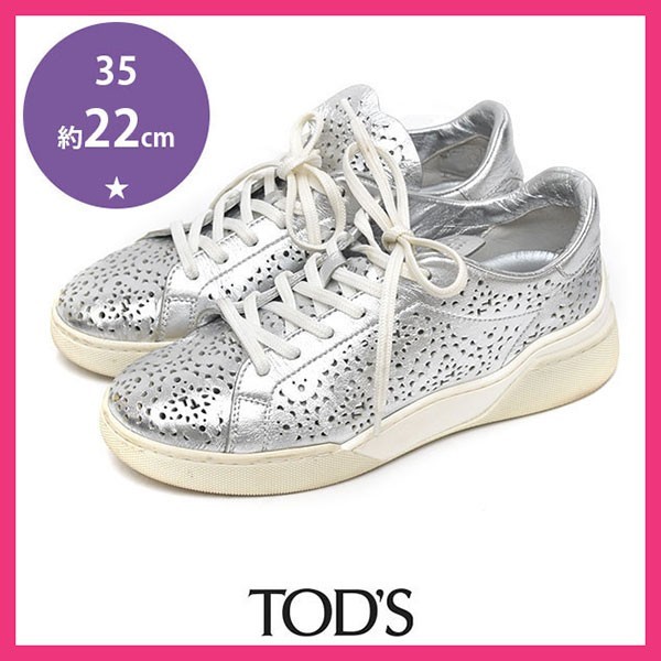 美品 トッズ TOD'S くり抜き レディーススニーカー シルバー 35(約22cm) sh23-0207_画像1