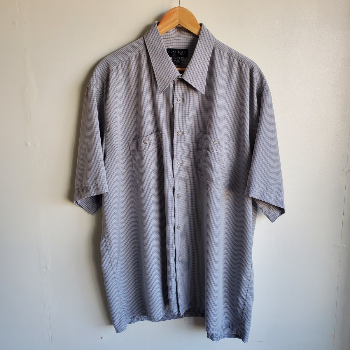 169◆PLATINUM CLUB 半袖シャツ size2XL グレー チェック柄 中古 USED 古着 ビッグサイズ オーバーサイズ キングサイズ