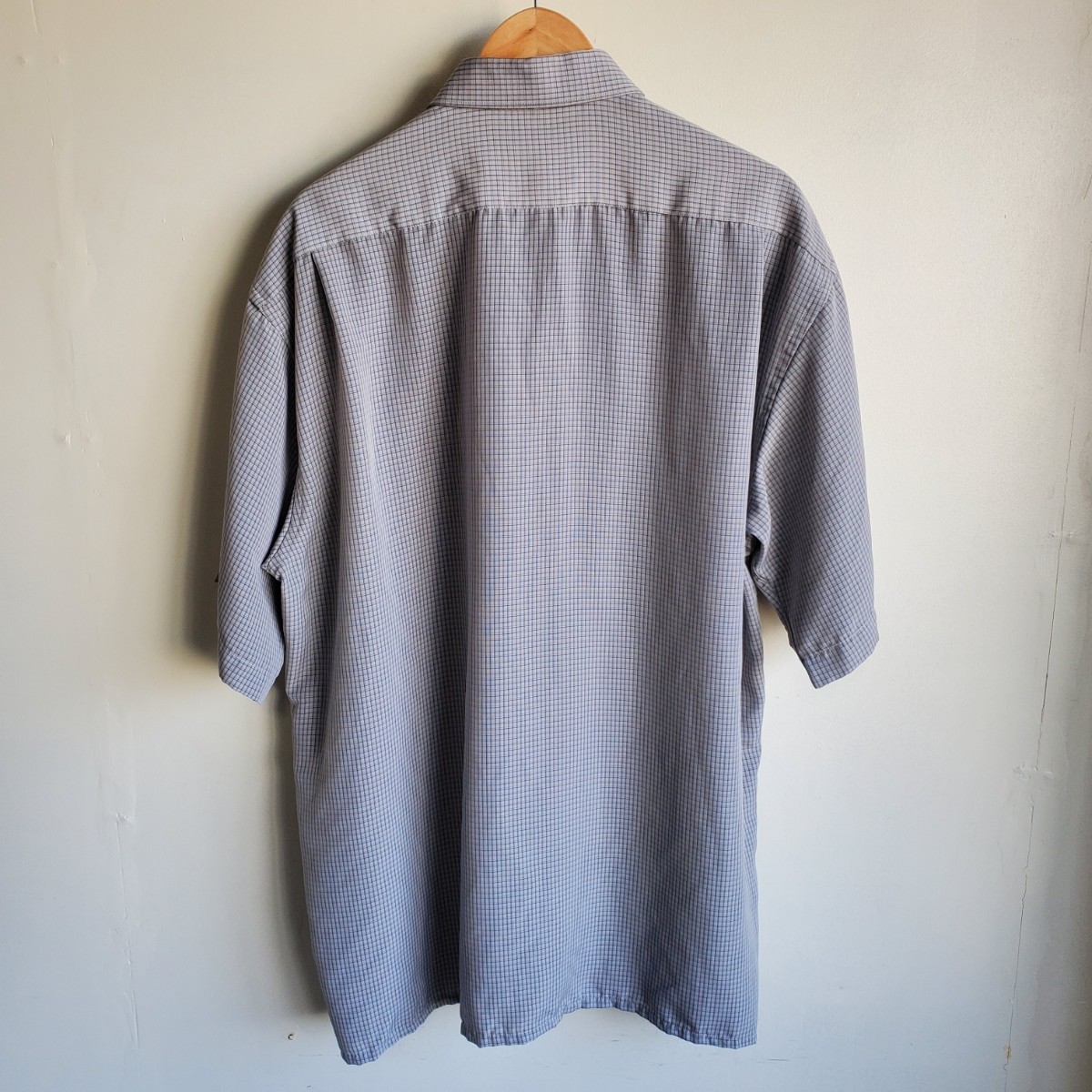 169◆PLATINUM CLUB 半袖シャツ size2XL グレー チェック柄 中古 USED 古着 ビッグサイズ オーバーサイズ キングサイズ