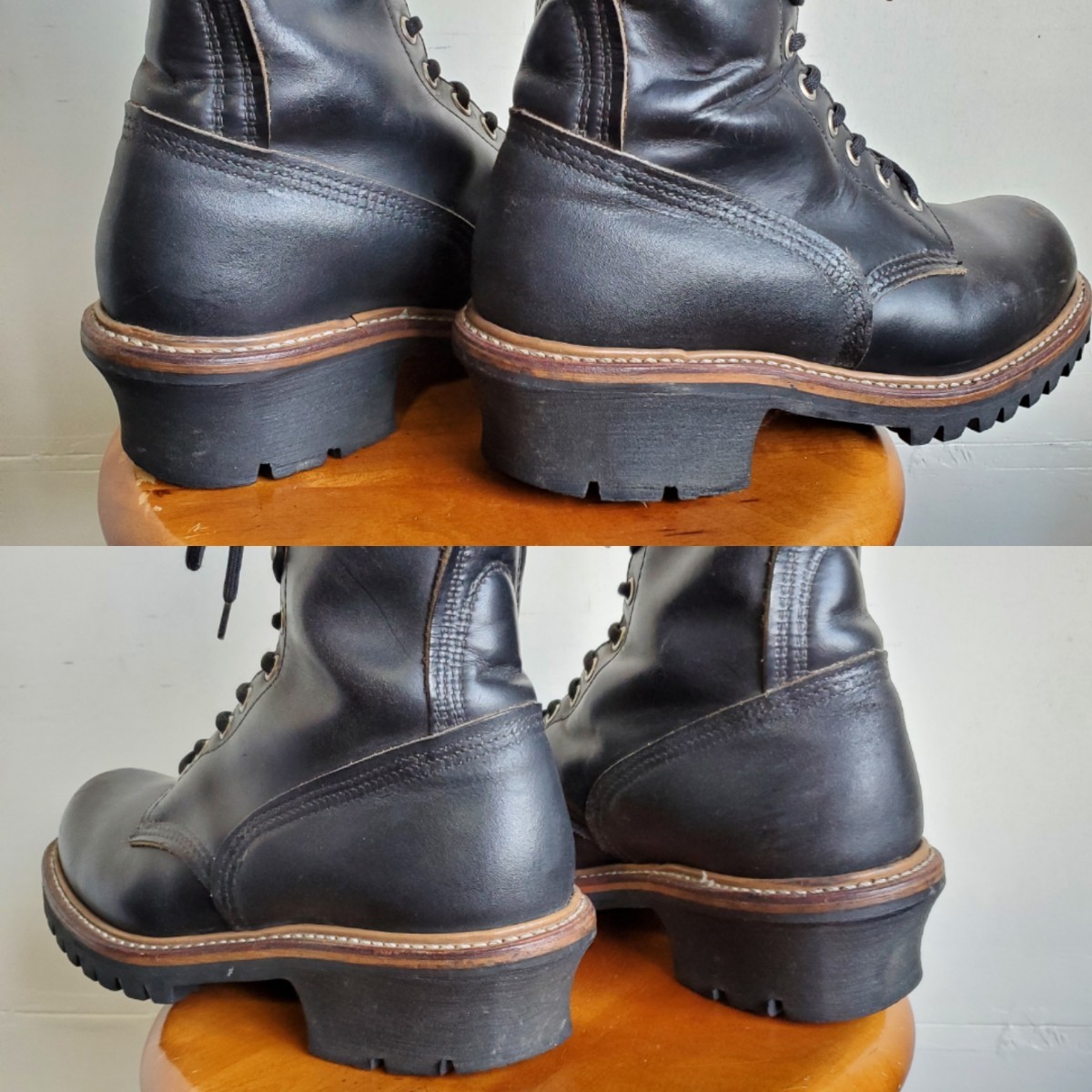 962◆93年製 レッドウィング REDWING 699 スチールなし ロガーブーツ 6 1/2C 24.5㎝位 黒 ブラック 茶芯 羽根タグ 中古 USED