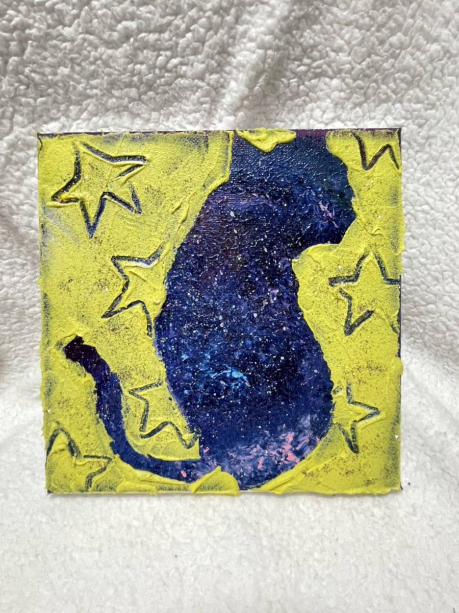 送料無料】絵画現代アート原画抽象画猫夜空宇宙真作作品証明書付商品