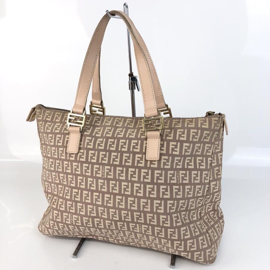 FENDI フェンディ ズッカ柄 トートバッグ レザー ピンク ベージュ