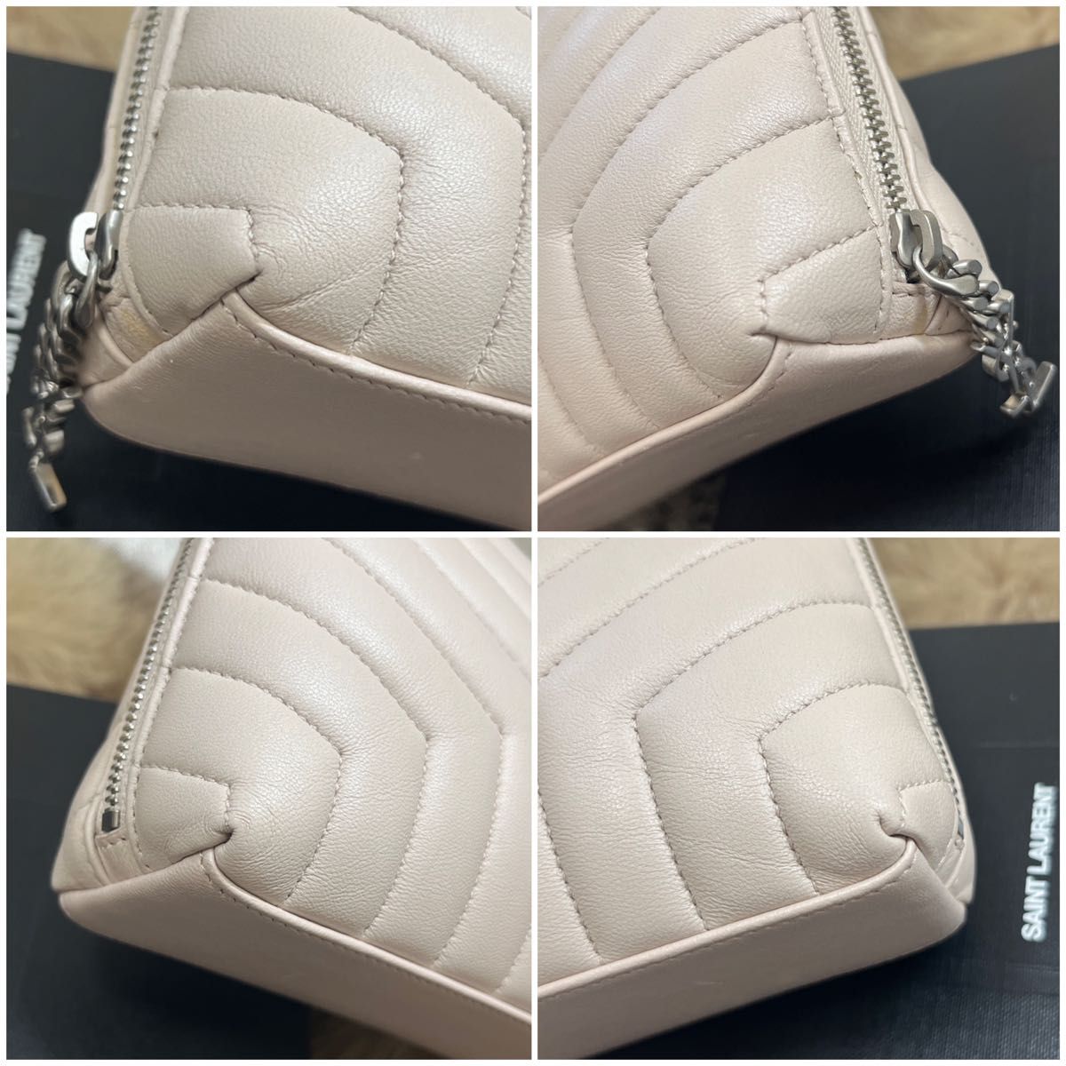 超美品!サンローラン パリ ラムスキン ルル★Yステッチ メイクポーチ
