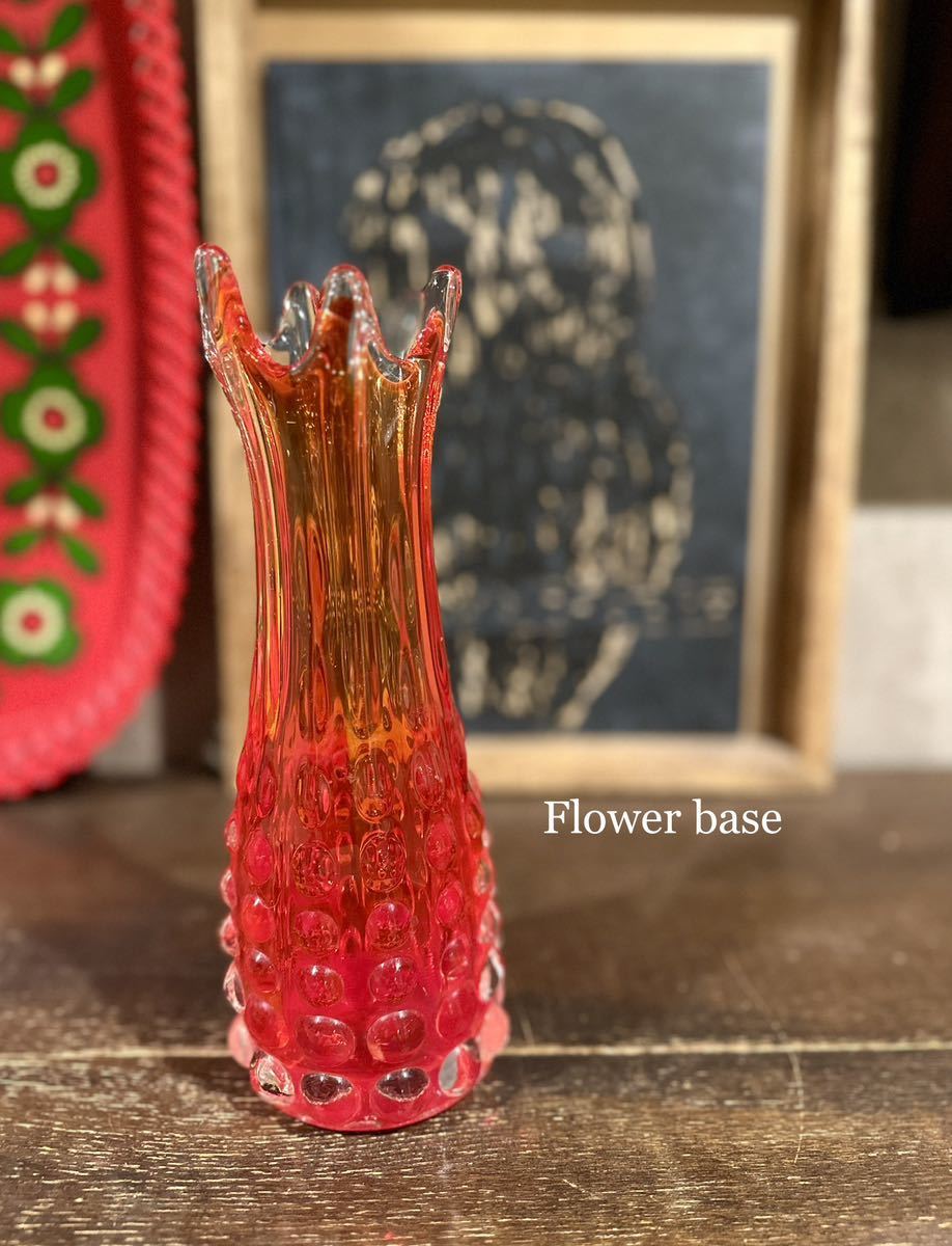  Showa Retro retro pop vase glass flower vase flower base red marble interior 