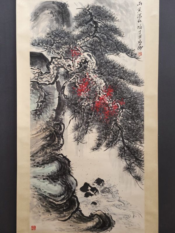 古びた蔵 中国書画 近代画家『黎雄才 山水図 肉筆紙本』真作 掛け軸 書画立軸 巻き物 古美術_画像3