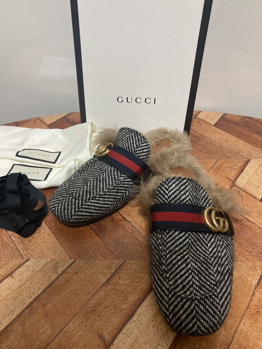 GUCCI グッチ ヘリンボーン ファー サンダル 6 | www.rkinstruments.com.sg