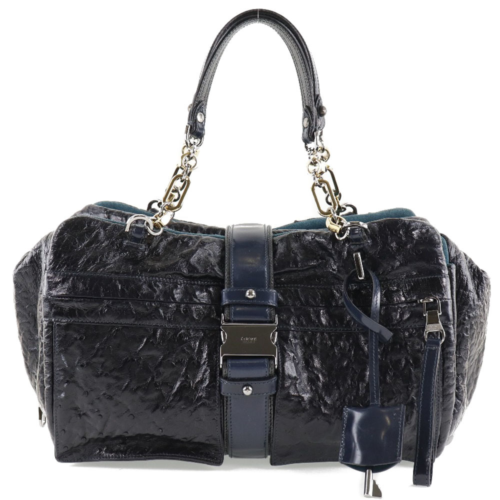 LOEWE ロエベ ローラ33 302.08.714 ハンドバッグ オーストリッチ ネイビー レディース【52080533】中古_画像1