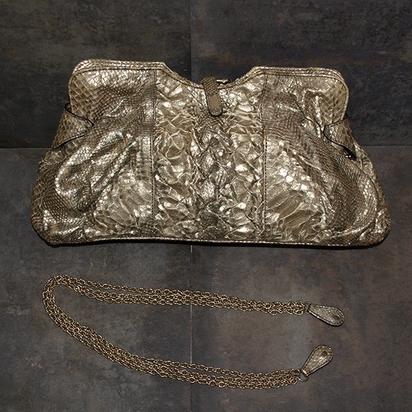 ZAGLIANI* Zari a-ni* python clutch bag *2WAY chain shoulder gold group 