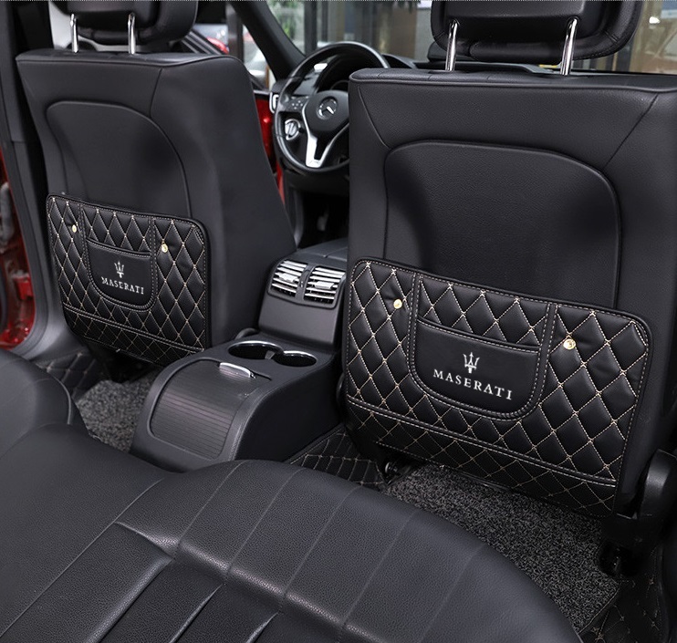マセラティ Maserati 車用シートカバー 後部座席収納 バックプロテクター キックマット シートバックポケット 蹴り防止 ブラックの画像1