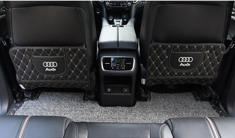 アウディ AUDI 車用シートカバー　後部座席収納　バックプロテクター　キックマット シートバックポケット　蹴り防止　2点セット　ブラック_画像2