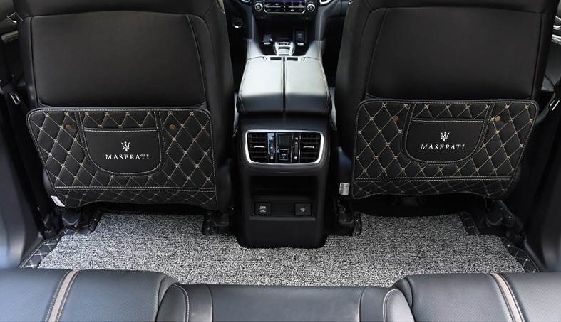 マセラティ Maserati 車用シートカバー 後部座席収納 バックプロテクター キックマット シートバックポケット 蹴り防止 ブラックの画像2