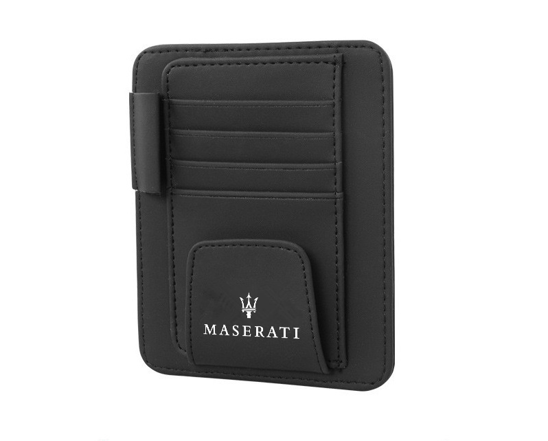 マセラティ Maserati車用 サンバイザーポケット サンバイザーケース 収納ホルダー スマホ サングラス カード 小物入れ メガネ収納 ブラック_画像4