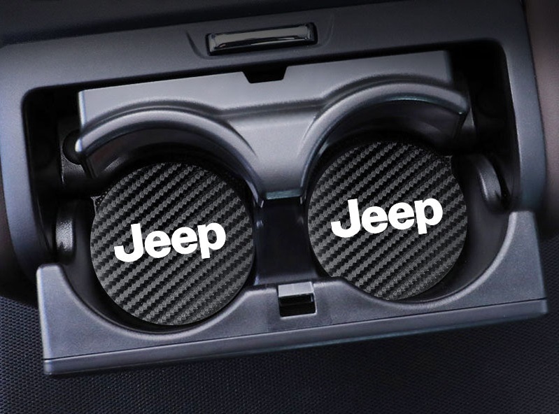 ジープ JEEP 炭素繊維 カップパッド ドリンクホルダー  装飾 ロゴ コースター ホルダー  直径7cm 2枚セットの画像3