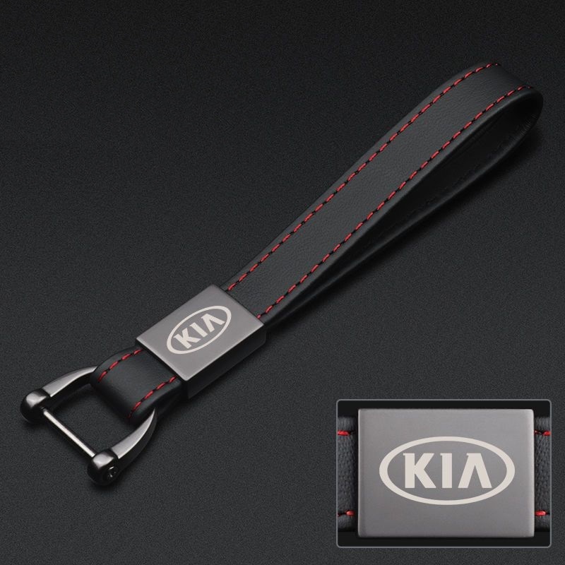 キア KIA キーホルダー キーリング キーチェーン 車用 牛革製 ストラップ 薄型 軽量 鍵 ブラック メンズ レディース兼用_画像1