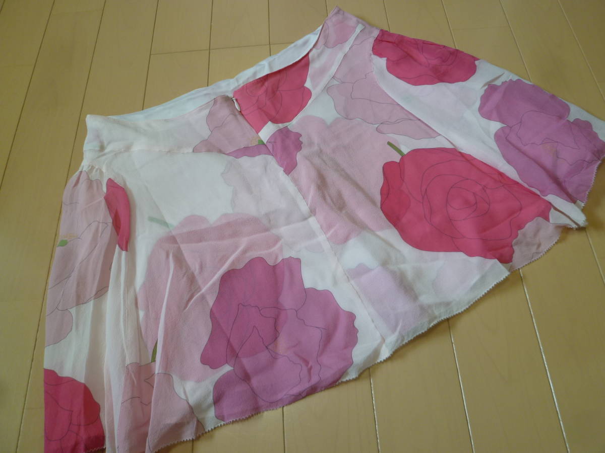 JILLSTUART/ジルスチュアート♪桜色ピンク大花柄スカート2/シルク100％ミニ♪330_画像2