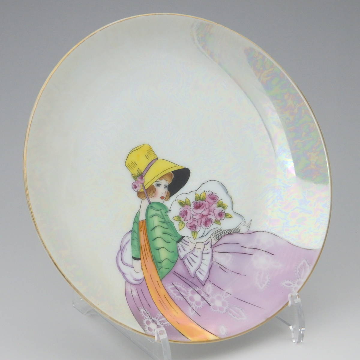 オールドノリタケ NORITAKE デコレディー 婦人 プレート 皿 ラスター彩