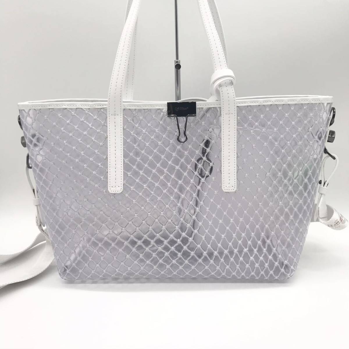 未使用級☆専用袋付】オフホワイト トートバッグ 2way クリア ネット