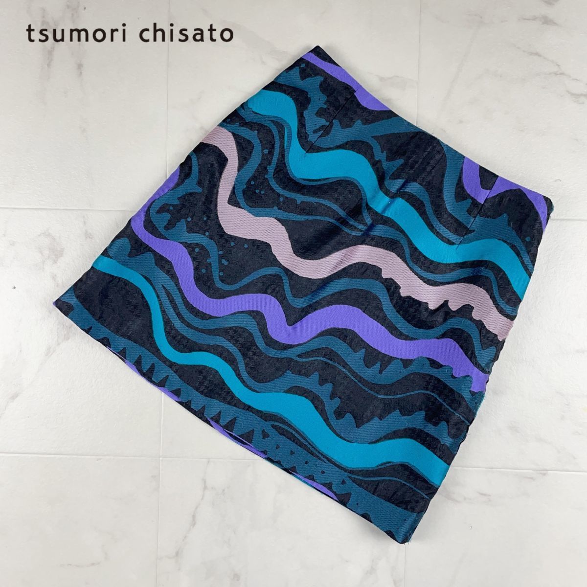 TSUMORI CHISATO ツモリチサト シルク混 総柄刺繍 フレアスカート 膝丈 裏地あり レディース ボトムス ブルー系 サイズ2*BC91_画像1